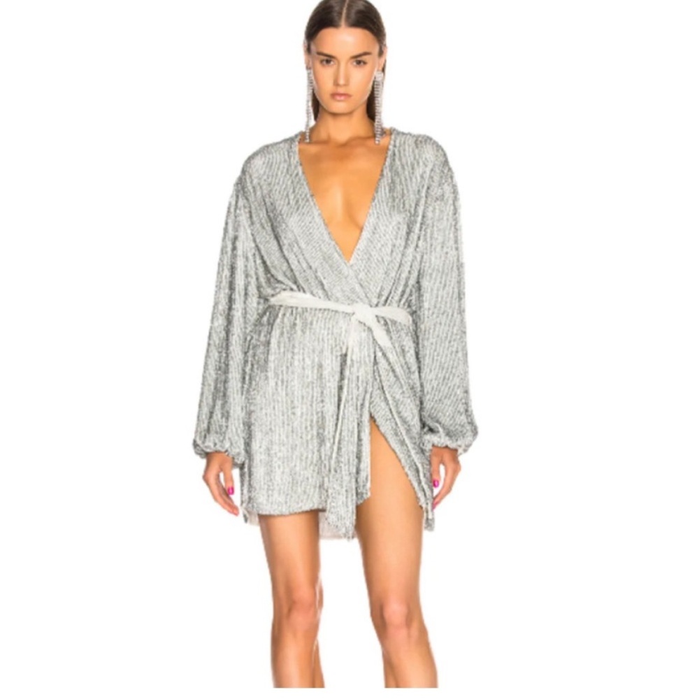Retrofete Silver Mini Wrap Dress